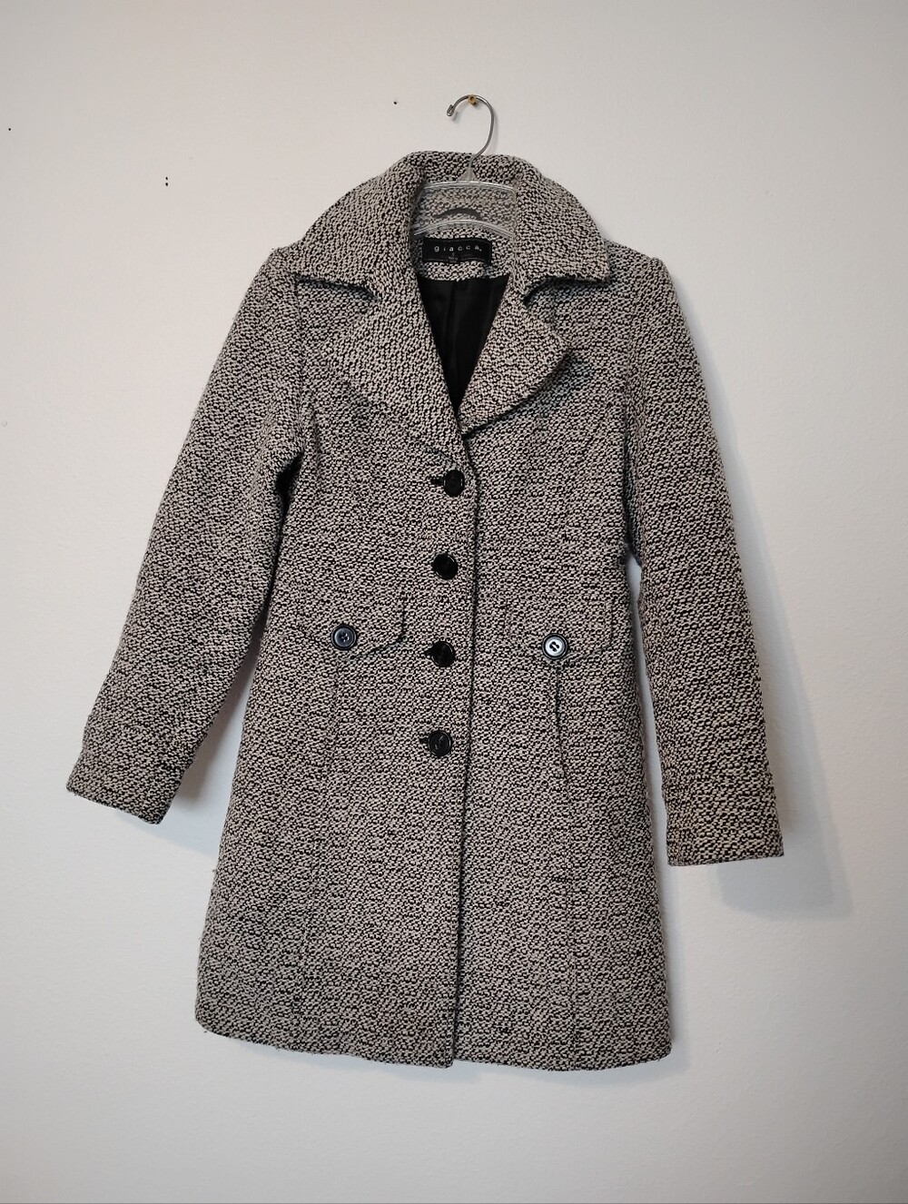 Giacca Gallery Black White Wool Blend Peacoat Jacket